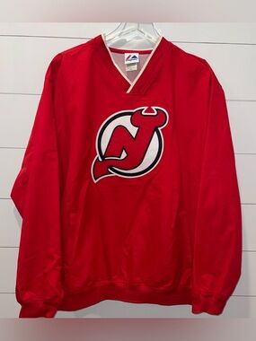 Majestic NHL Red New Jersey Devils V-Neck Pullover Adult Size Large